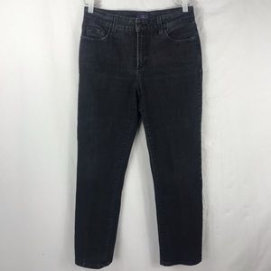 NYDJ Black boot cut life tuck jeans leather accent